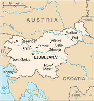 Une carte de la Slovénie. 