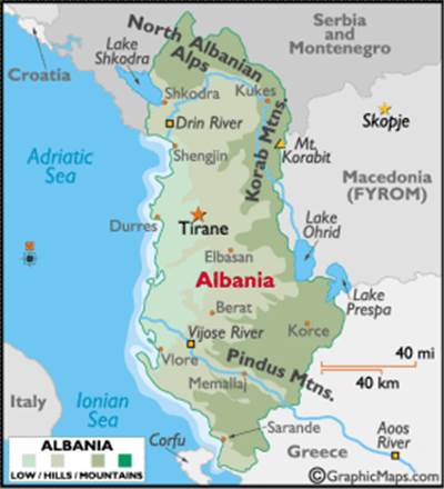 Carte de la république de l‘Albanie